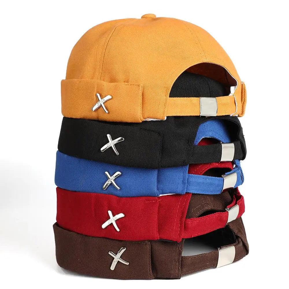 Personality Hip Hop Beanie Hat For Men Summer Brimless Skullies Cap Solid Color Street Style Melon Hat Vintage Men Landlord Hat