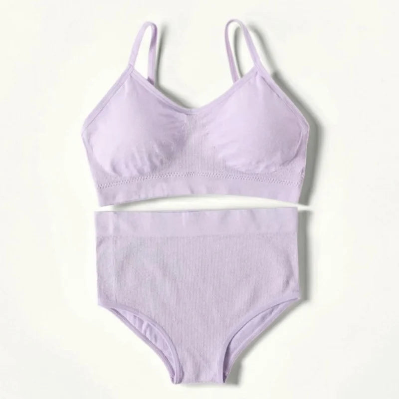 Seamless Underwear Set Women Sports Bra Panties Set High Rise Briefs Push Up Bra Brassiere Female Crop Top Sexy Lingerie Set