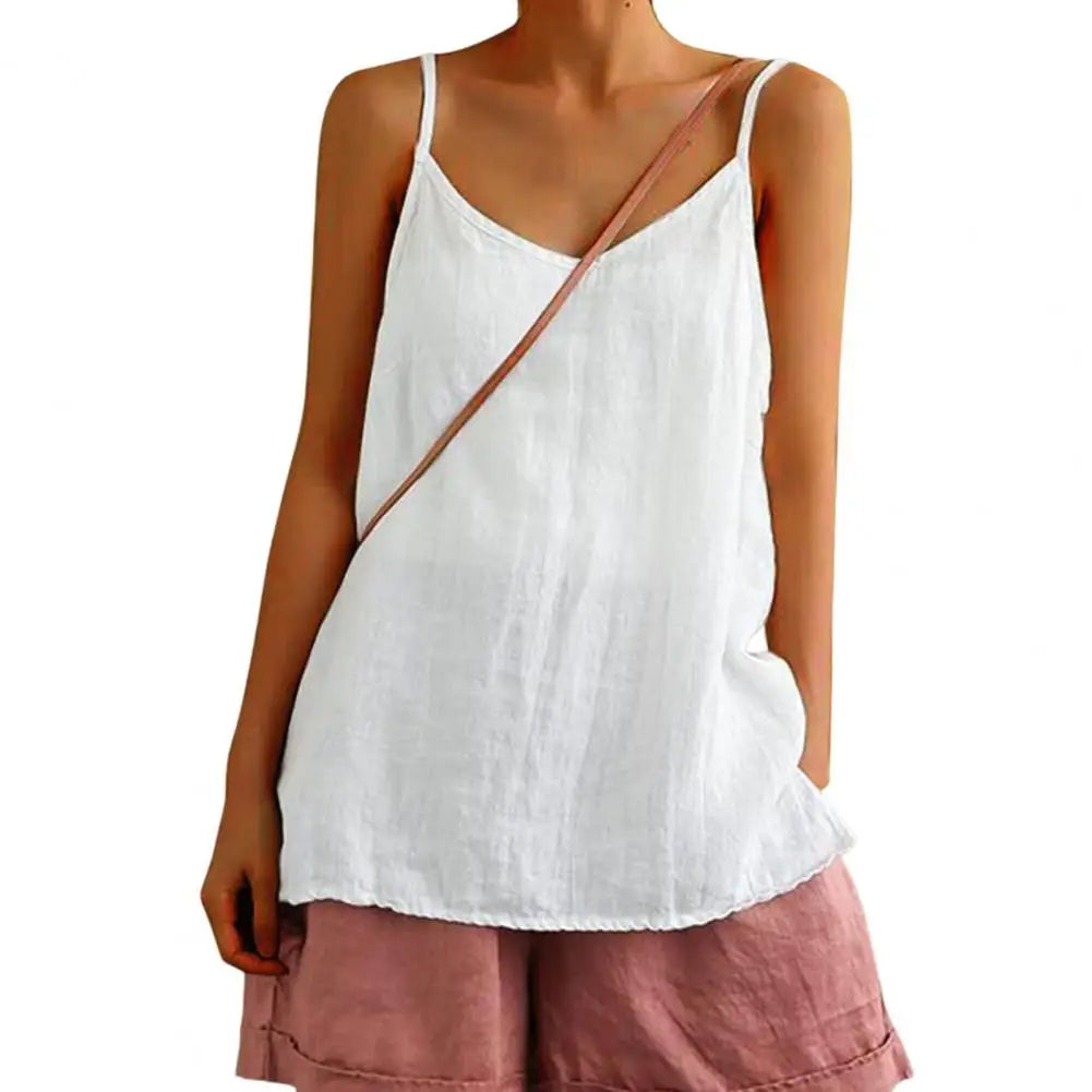 Women Casual T-shirts Loose Fit Women Vest V-neck Sleeveless Women's Summer Tank Tops Lady Solid Color Sling Blouse Top - OneLoveCanada