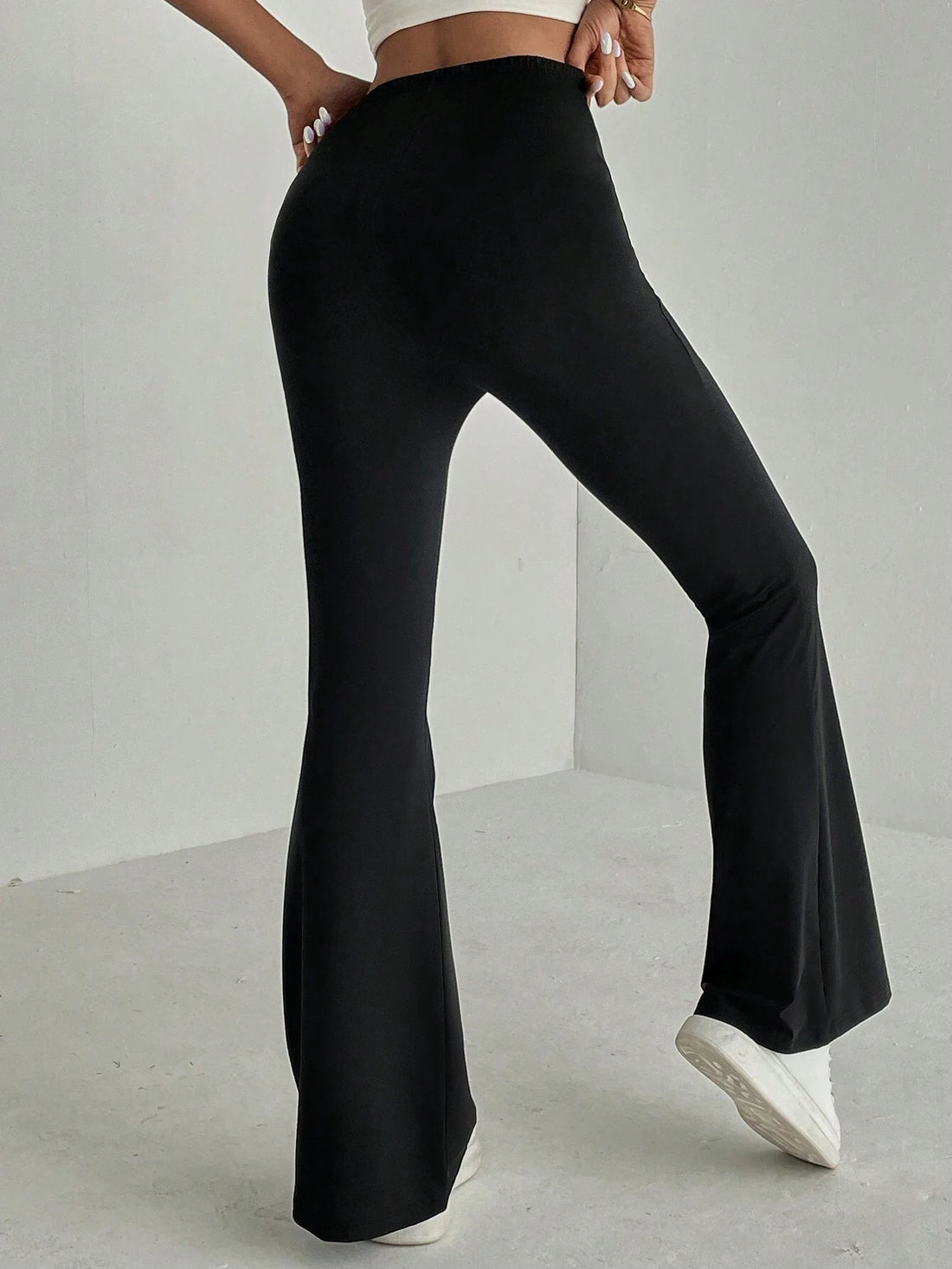Women's Plain High Waist Flare Leg Pants, Casual Comfy Bell Bottom Trousers for Daily wear, Ladies Tight Flared Pants