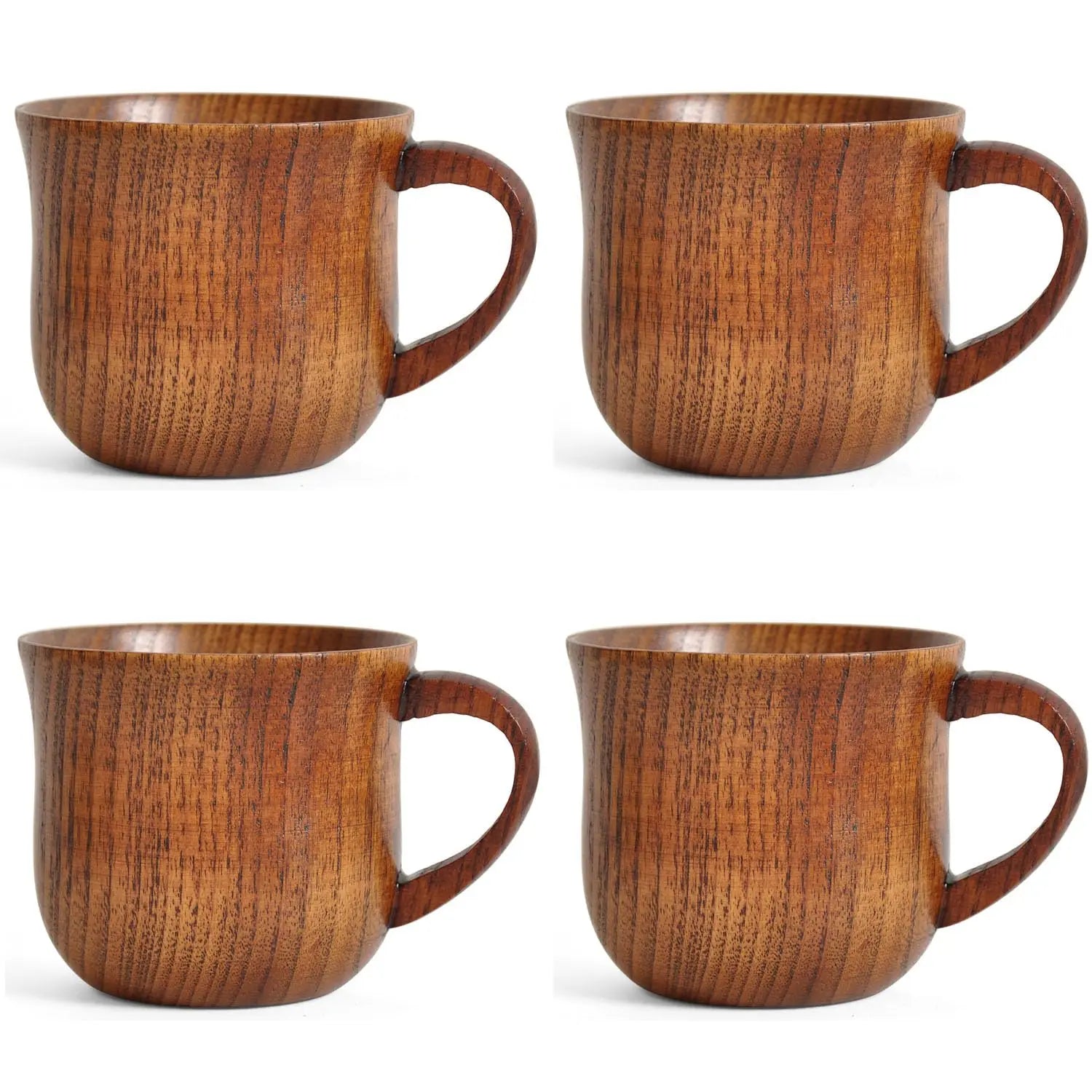 4 Pack Wooden Cups with Handles Jujube Wood Mugs Natural Solid Wood Coffee Cups Suitable for Drinking Tea Milk Coffee Hot Drinks