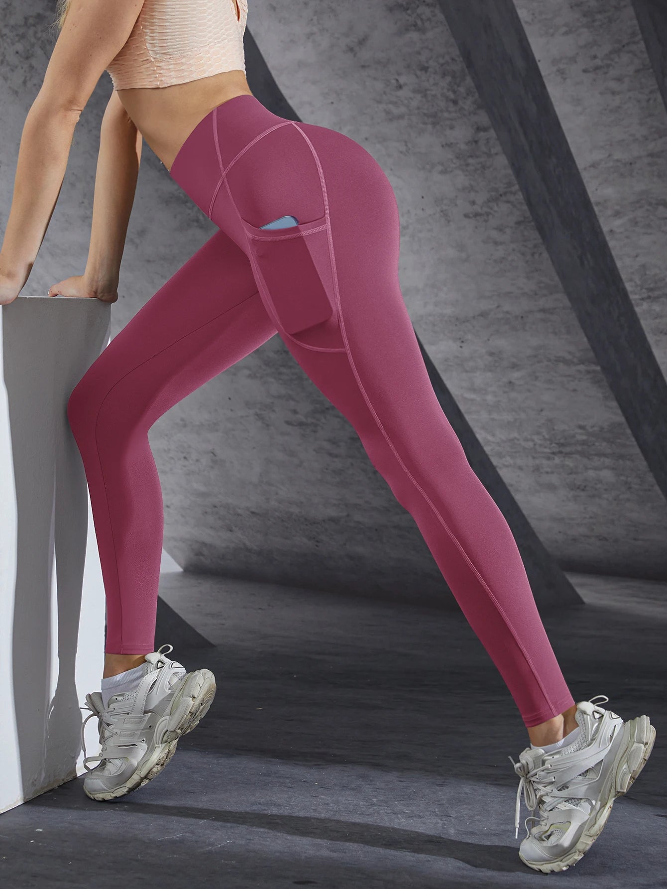 New High Waist Women's Leggings Stretch Yoga Pants Tights With Pockets Push Up Fitness Running Sportswear Solid Color Pants - OneLoveCanada