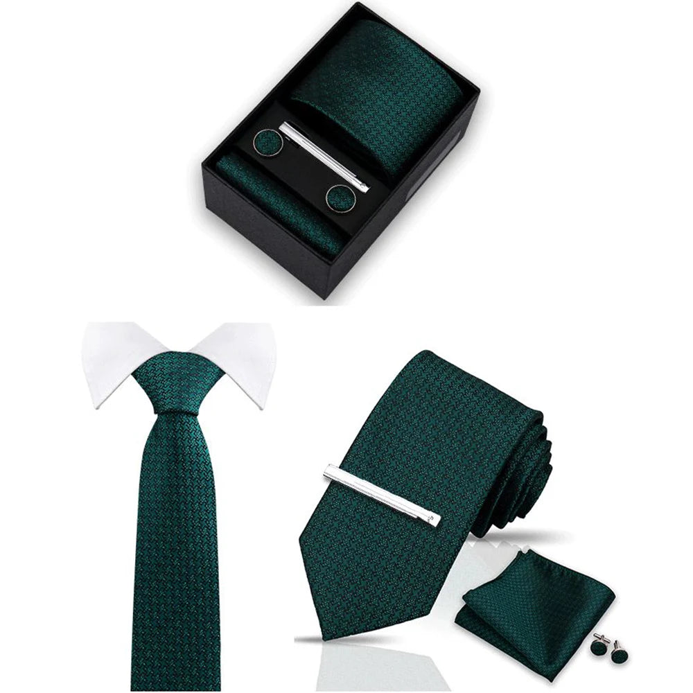 Tie Set For Men Necktie Fashion Wedding Cufflinks Box Gift Tie Clip Men Pocket Square Necktie Luxury Business Wholesale Gravatas