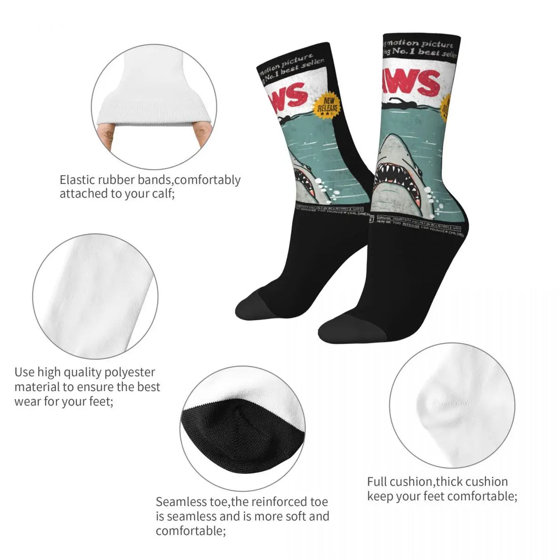 Fashion Men's Socks Harajuku Jaws Terrifying Motion Picture Poster Sock High Quality Women Sock Spring Summer Autumn Winter