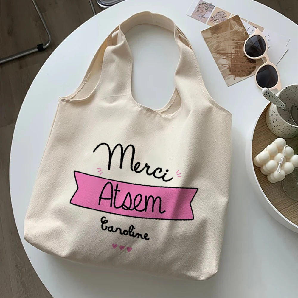 Marci Atsem Print Tote Bag Women Literature Shoulder Bags Illustration Book Bag Travel Harajuku Canvas Handbag Gifts for Atsem