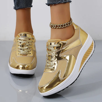 Women Casual Shoes Fashion Mesh Breathable Lace-up Platform Sneakers Women Wedges Tennis Shoes Plus Size Zapatos De Mujer