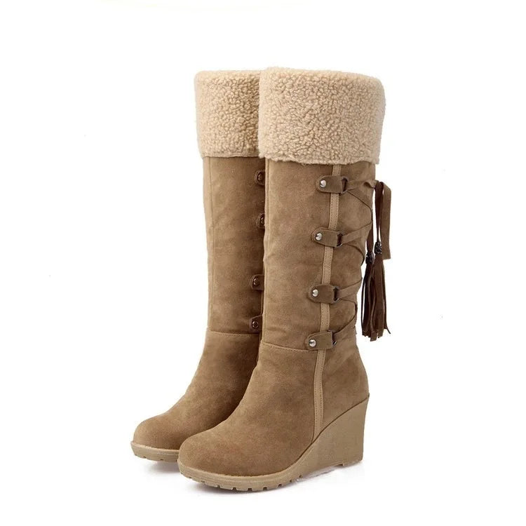 Women's High Boots 2022 Winter Fashion Lace-up Tassel Long Boots Women Platform Wedge Snow Boots Warm Cotton Boots Botas Mujer