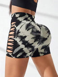 Seamless high waisted and buttocks lifted tie dyed side hollowed out yoga pants - OneLoveCanada