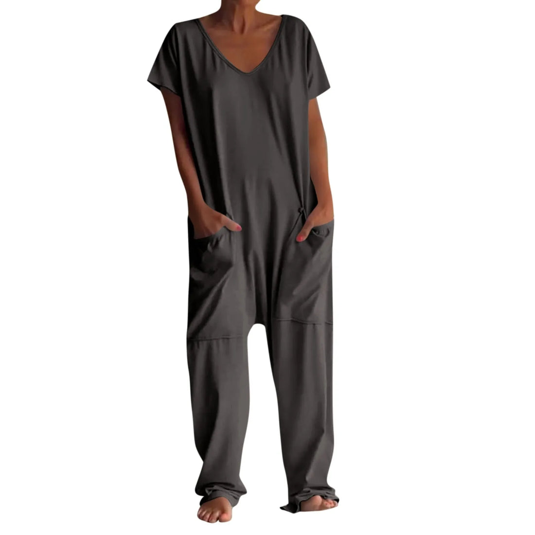 jumpsuit women Fashion Casual Short Sleeve Jumpsuits Loose and comfortable Pullover bodysuit With Pockets trend monos largos