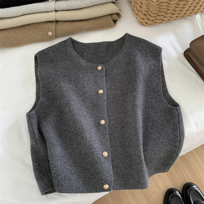 Autumn New Women Cardigan Korean Elegant Knitted Sleeveless Female Casual Sweater Tanks Fashion New Slim Ladies Casual Tops - OneLoveCanada