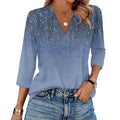 Women's Fashion Casual Lapel 3/4 Sleeve Print Shirt Women's V-Neck Tops Tops for Women Womens Tops and Blouses 2025 Dressy Tops - OneLoveCanada