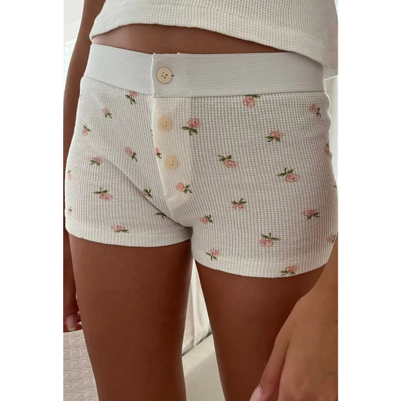 Xingqing y2k Lounge Shorts 2000s Aesthetic Women Graphic Print Buttons Low Waist Hot Pants Fairycore Grunge Shorts Homewear