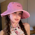 Japanese Retro Washed Cowboy Hats for Women Spring and Summer Outdoor Camping Sun Protection Sweet Pink Love Bucket Caps - OneLoveCanada