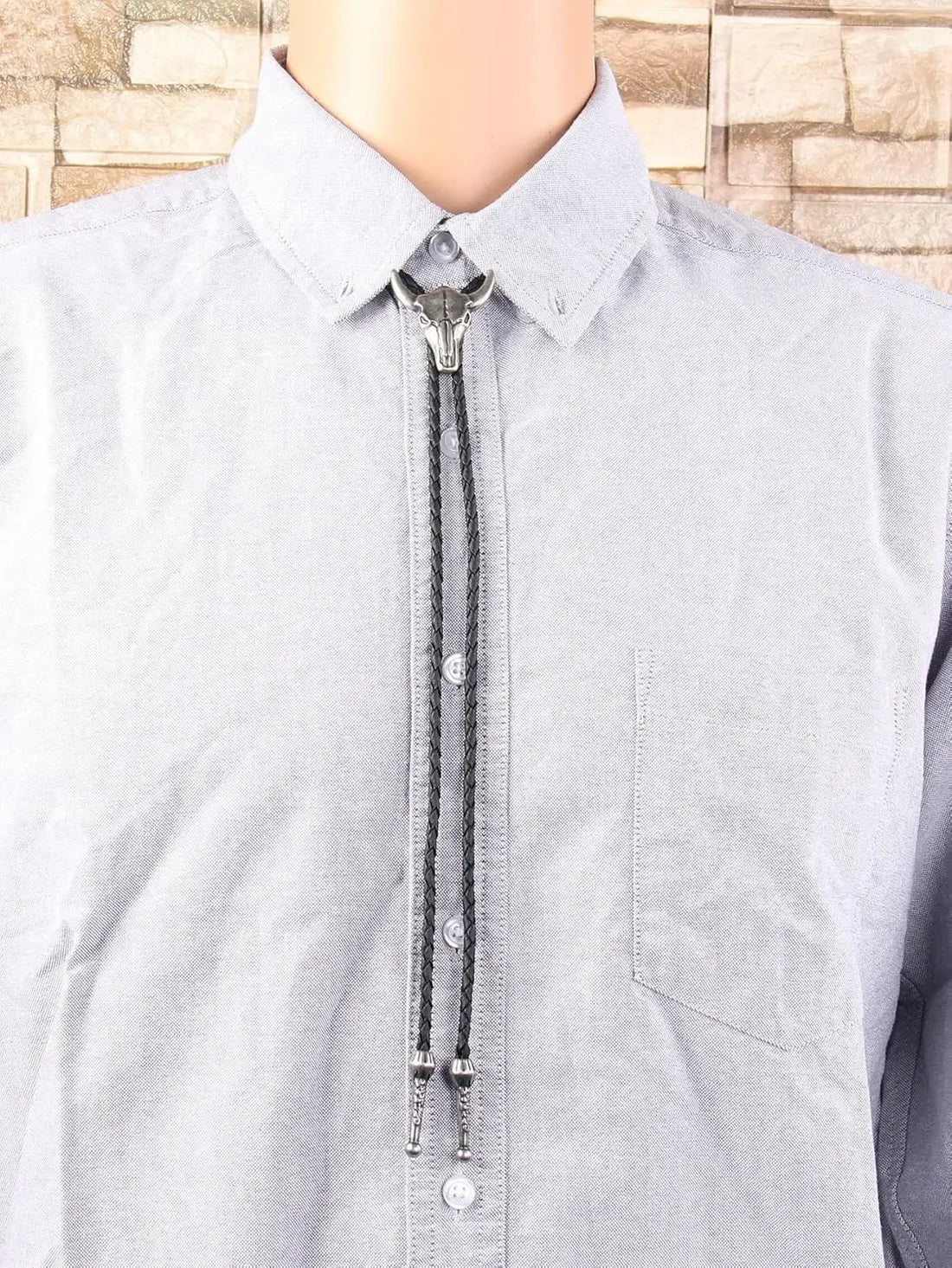 Adjustable Bull Head Five Stars Western Cowboy Bolo Tie Rodeo Dance Necktie Faux Leather Pendant Necklace