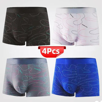 4Pcs Men's Sexy Underwear Boxers Mens Short Soft Comfortable Breathable Fashion Antibacterial Trunks Fitness Running Man Shorts