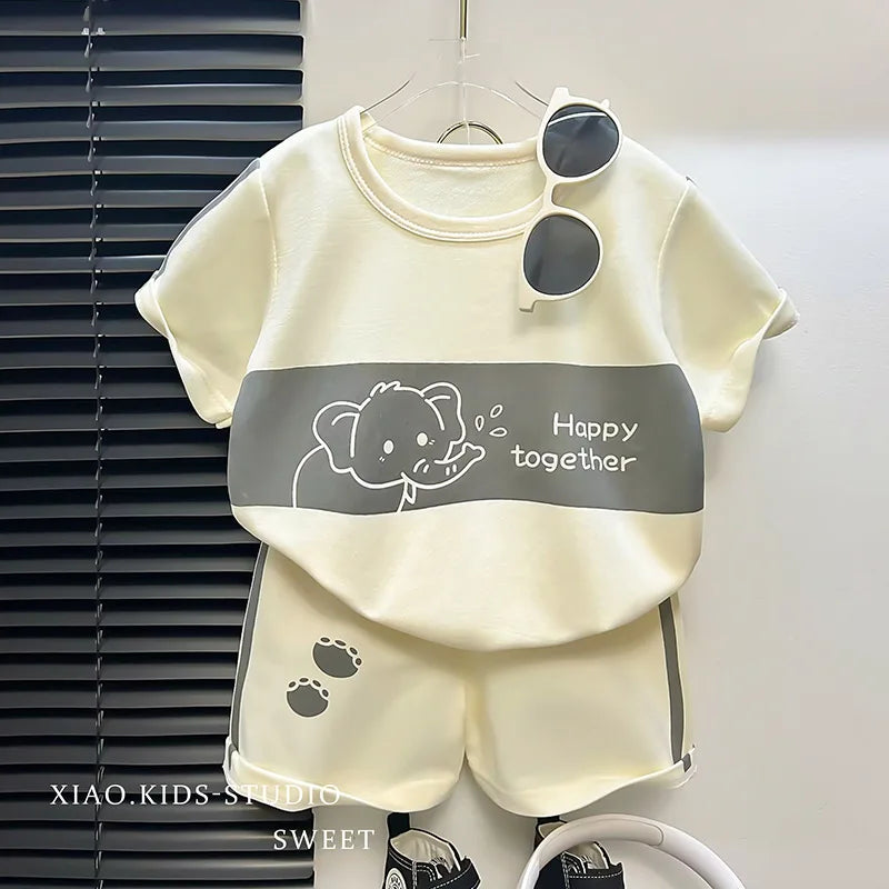 Children's Suit New Short-sleeved Top + Shorts 2-piece Striped T-shirt Summer Baby Clothes Korean Style Children's Clothing