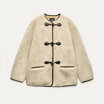 2024 autumn new women's casual fashion slim fit commuting versatile design with rope knot decoration fur coat