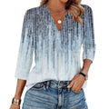 Women's Fashion Casual Lapel 3/4 Sleeve Print Shirt Women's V-Neck Tops Tops for Women Womens Tops and Blouses 2025 Dressy Tops - OneLoveCanada