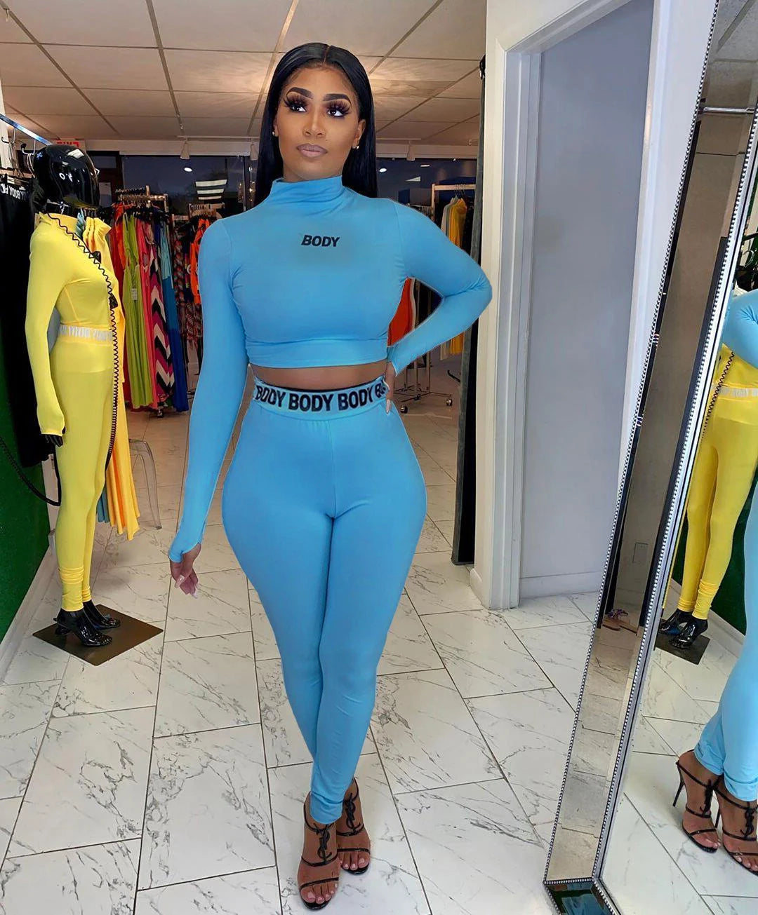 European and N Women's Clothing Hot Cross-border Trade Autumn and Winter Sexy Solid Color Tight Long-sleeved Suit