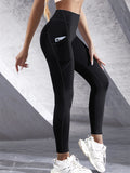 New High Waist Women's Leggings Stretch Yoga Pants Tights With Pockets Push Up Fitness Running Sportswear Solid Color Pants - OneLoveCanada