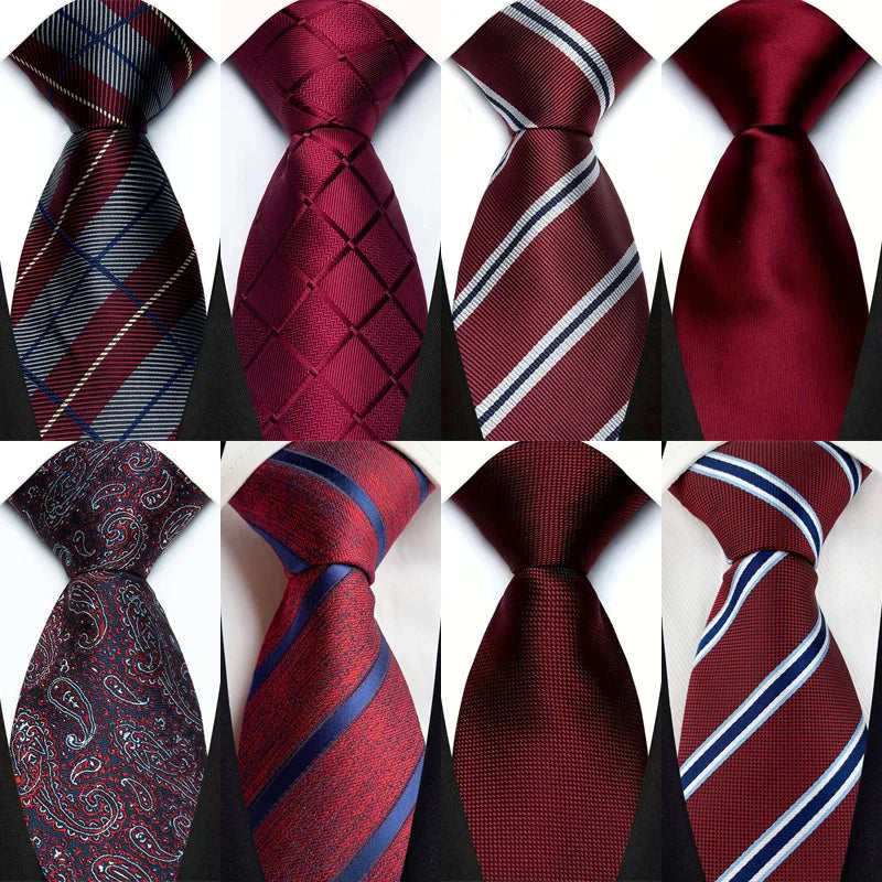 Luxury 8CM Mens Necktie Red Color Dot Stripes Solid Paisley Tie For Man Groom Jacquard Woven Neck Tie For Business Wedding Party