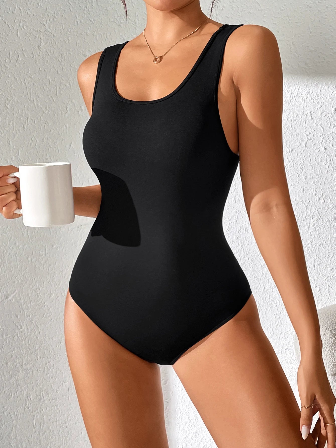 Womens Bodysuit  Crew Neck Sexy Knitted Stretch Shirts Bodysuits Sleeveless Tank Tops Bodysuit Jumpsuit Slim