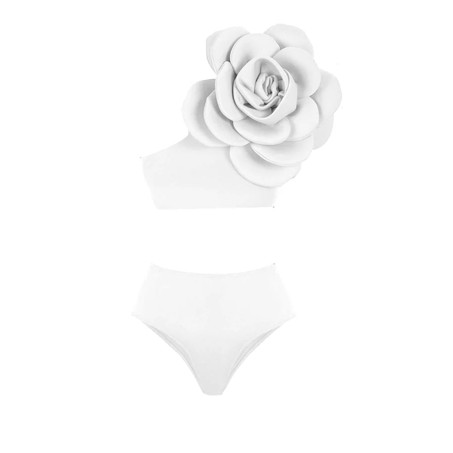 3D Flower One shoulder Swimsuit One Piece Swimwear High Waist Bikini Separate Swimming Suits Bathing Suit Summer Beachwear