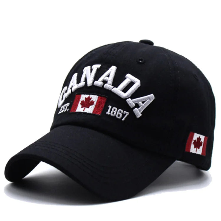 Pure Cotton Men Women Canada Embroidered Maple Leaf Flag Cap Hat One Size Adjustable Strap - OneLoveCanada