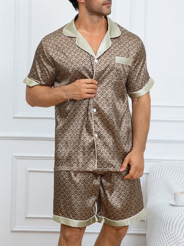 Men's Plaid Print Pajama Set Short Sleeve Lapel Top And Elastic Shorts Comfortable Perfect For Summer Sleepwear Loungewear Pjs