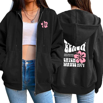 Womens Hoodies Printed Casual Zipper Sweatshirts Sports Jogging Overcoat Daily Outdoors Clothing High Quality Woman Streetwear