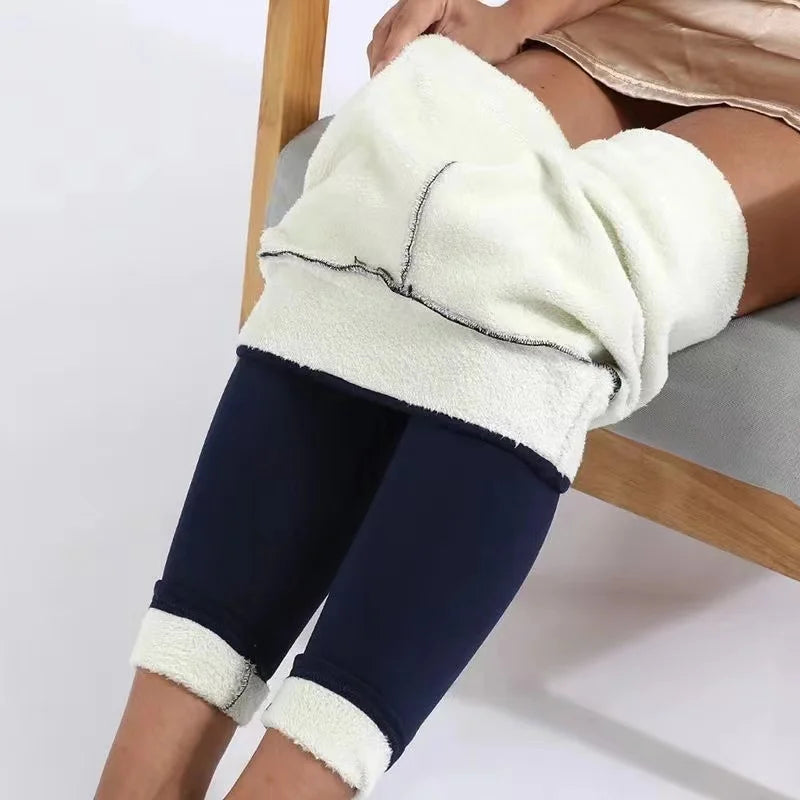 Ultra thick imitation lamb cashmere artificial velvet leggings winter plush thickened high waisted long pants, warm pants