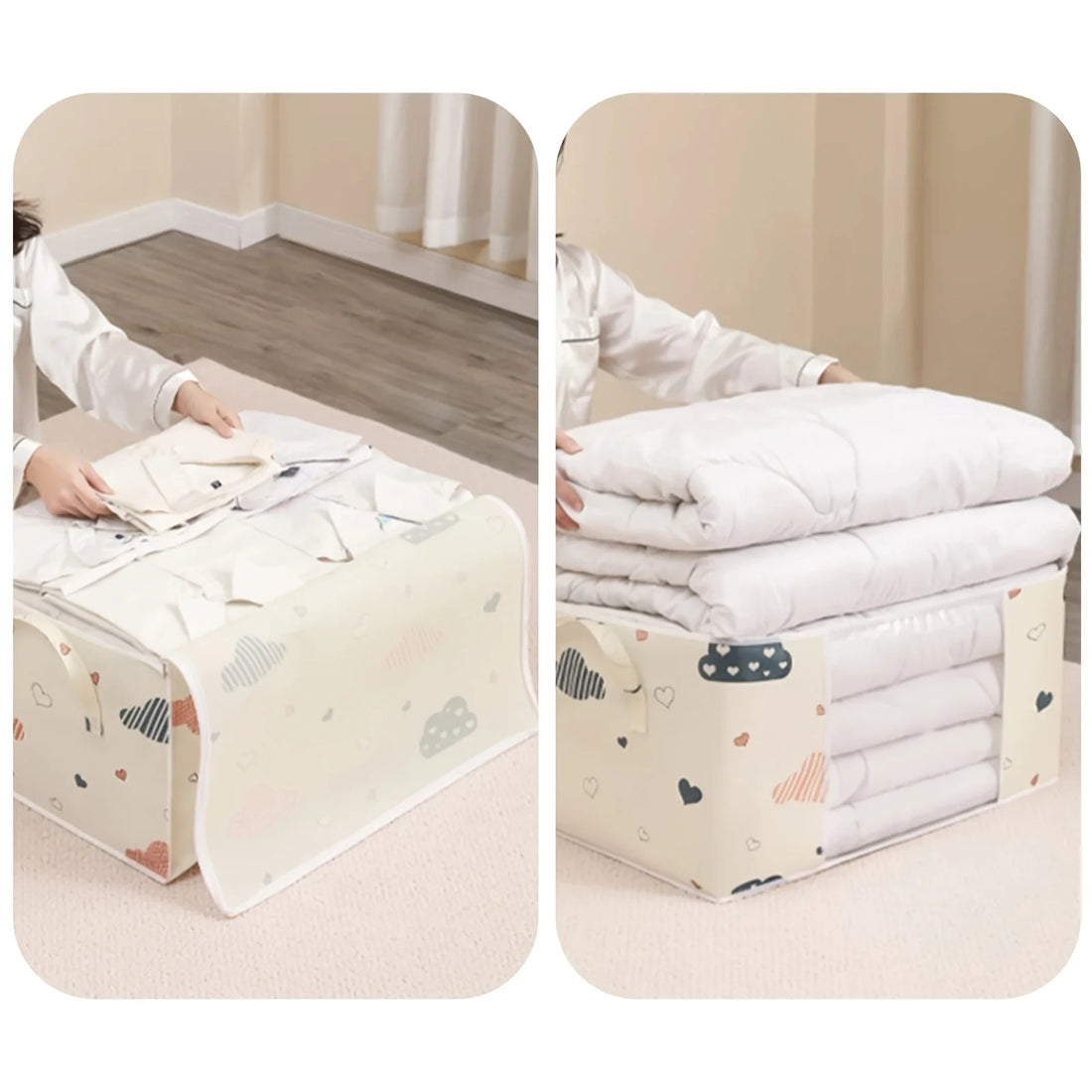 1pc Large Foldable Non-Woven Storage Bag – Fabric Dust-Proof Quilt and Clothing Organizer with Zipper and Easy Carry Handles