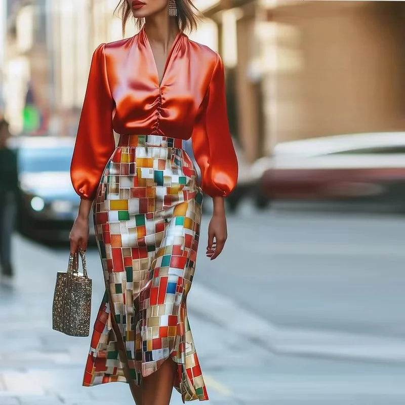 Krisstargirls 2025 Summer Maxi Skirts for Woman Mermaid Wrap Rainbow Plaid Elegant Party Prom Women Midi Skirts fit Office Lady