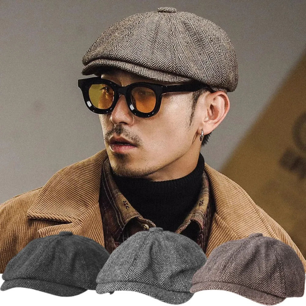 Vintage Retro Men Caps British Painters Hats Caps for Male Female Street Tweed Beret Hat Flat Peaked Cap