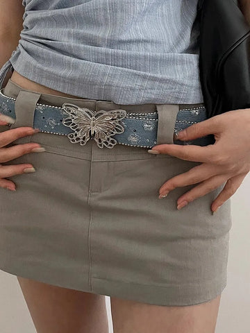 The Belt Lady Canvas New Summer Decoration Butterfly Smooth Buckle Belt With Jeans Tie-In Korean Version