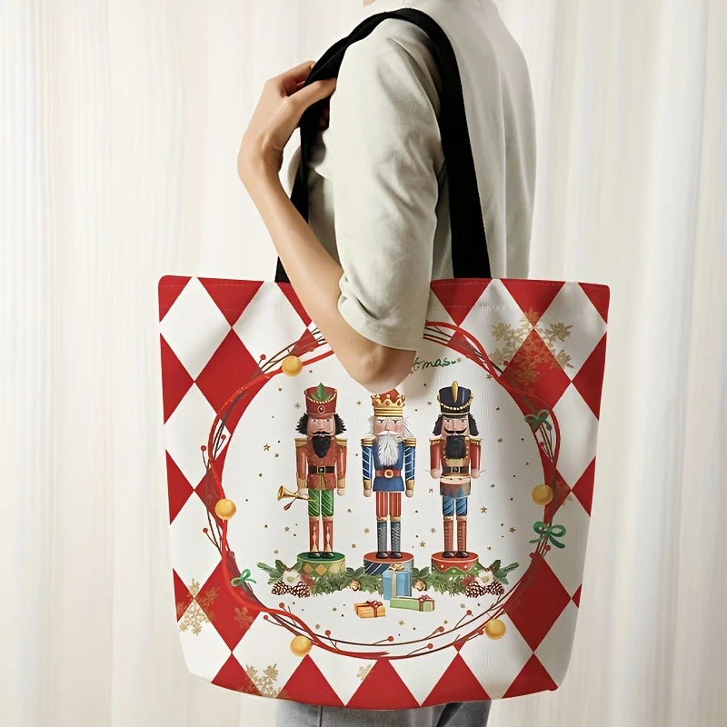 Festive Cartoon Christmas Tote Bag Large Capacity Stylish Prints Versatile Shoulder Bag for Womens Everyday & Shopping Needs