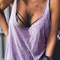 Lady Casual Solid Color Loose Tees U-neck Sleeveless Thin Women Vest Low Collar Stretchy Lady Summer Simple T-shirt Streetwear - OneLoveCanada