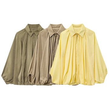 Women's satin lightweight baseball jacket spring casual pleated zipper jacket long sleeved women's jacketcasual women's jacket