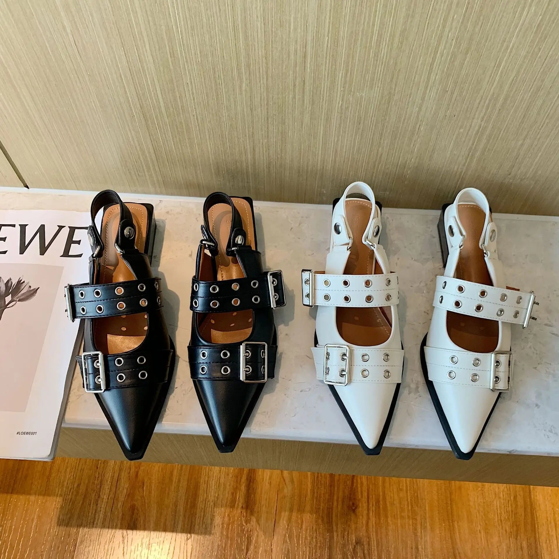 Women Flat With Shoes 2024 Designer Luxury Buckle Fashion Ladies Flats Shoes Slingback Pointed Toe Casual Female Sandals Mules