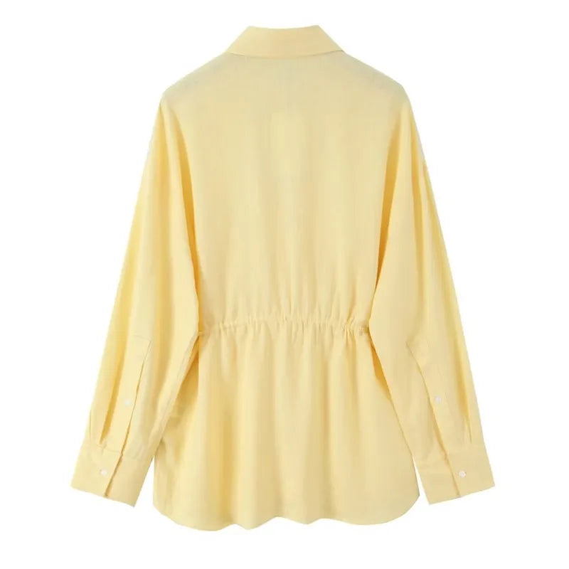 Women Oversize Shirt With Belt Spring Casual Linen Blend Long Sleeve Simple Female Shirts Women's Button Shirts & Blouse