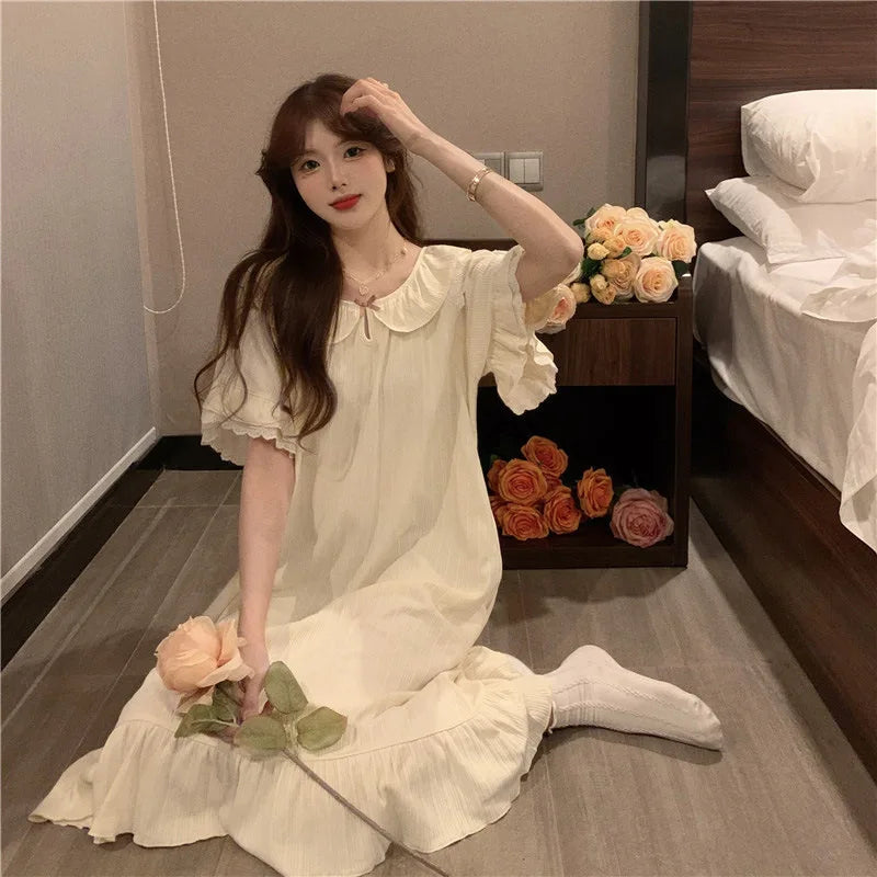 Pajamas Women's Summer Nightdresses with Chest Pads, High-Quality Literary and Artistic, Cute and Sweet, Thin Loungewear