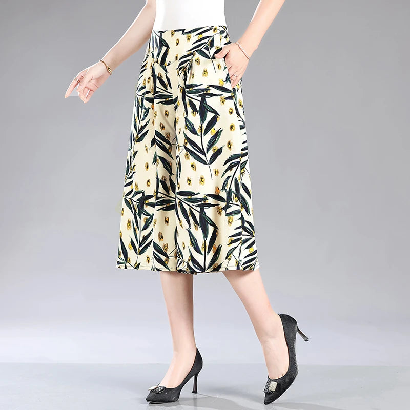 Loose Casual Print Pants Wide-leg High Waist Drape Cropped Pants Women All Match Aesthetic Fashion Trousers Female