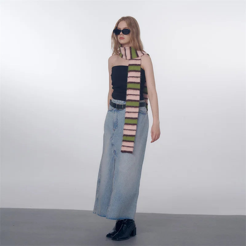 Designer brand Warm Shawl Women Scarf Luxury Cashmere Winter Wraps Casual Striped knit Scarves Travel Fashion small Scarf