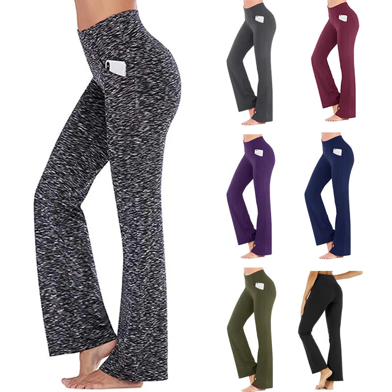 2024 Straight Flare Pants High Waist Casual Women Clothes Yoga Pant Elastic Solid Basics Trouser Slim Ankle-Length Pants Simple