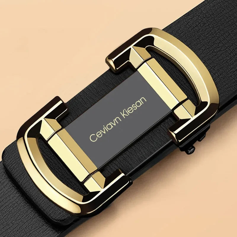 Men Belt New Men's 3.3cm Business Genuine Cow Leather Belt Toothless Automatic Buckle Suit Pants Belts for Men 110-130cm