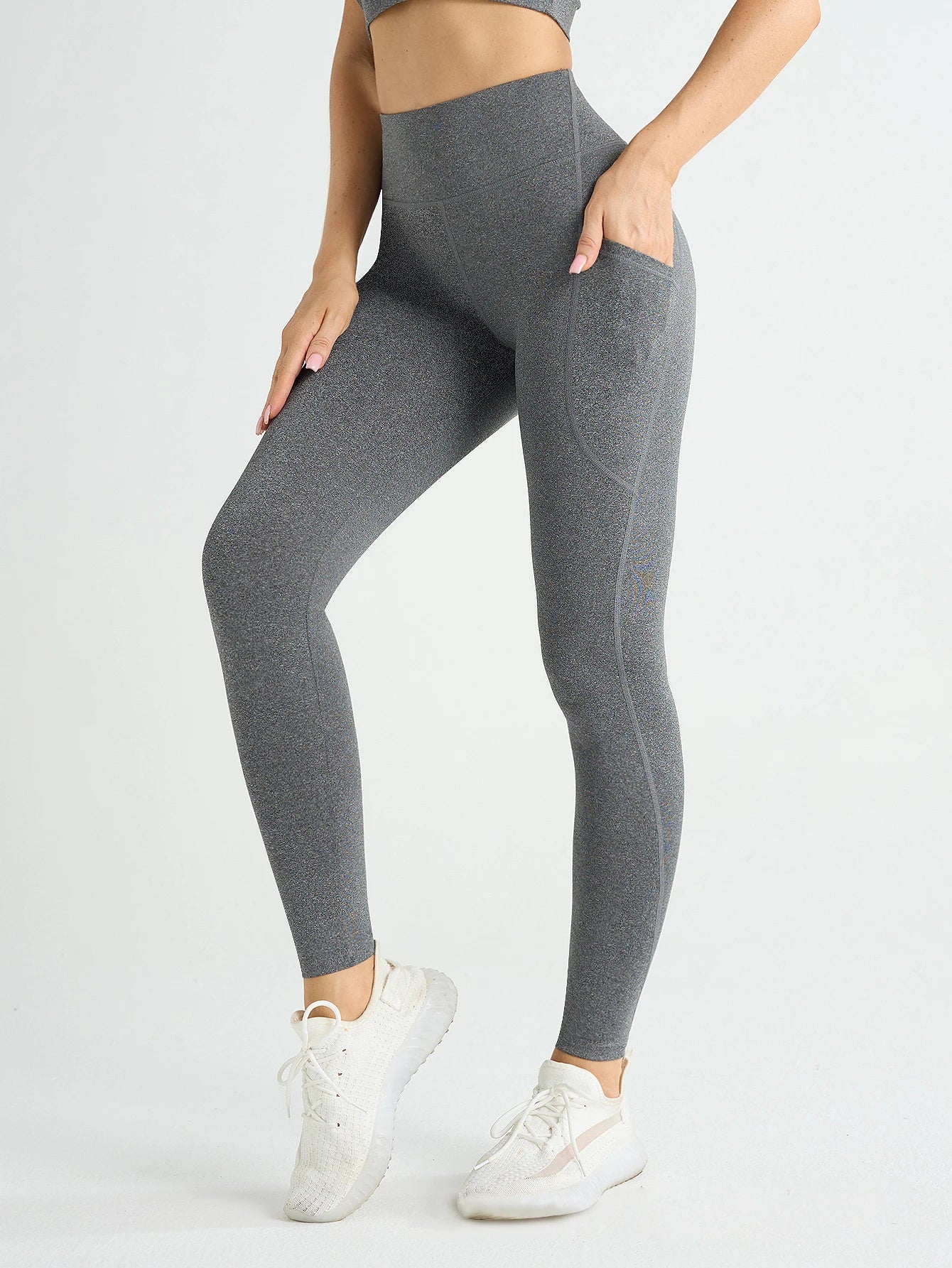 New High Waist Women's Leggings Stretch Yoga Pants Tights With Pockets Push Up Fitness Running Sportswear Solid Color Pants - OneLoveCanada