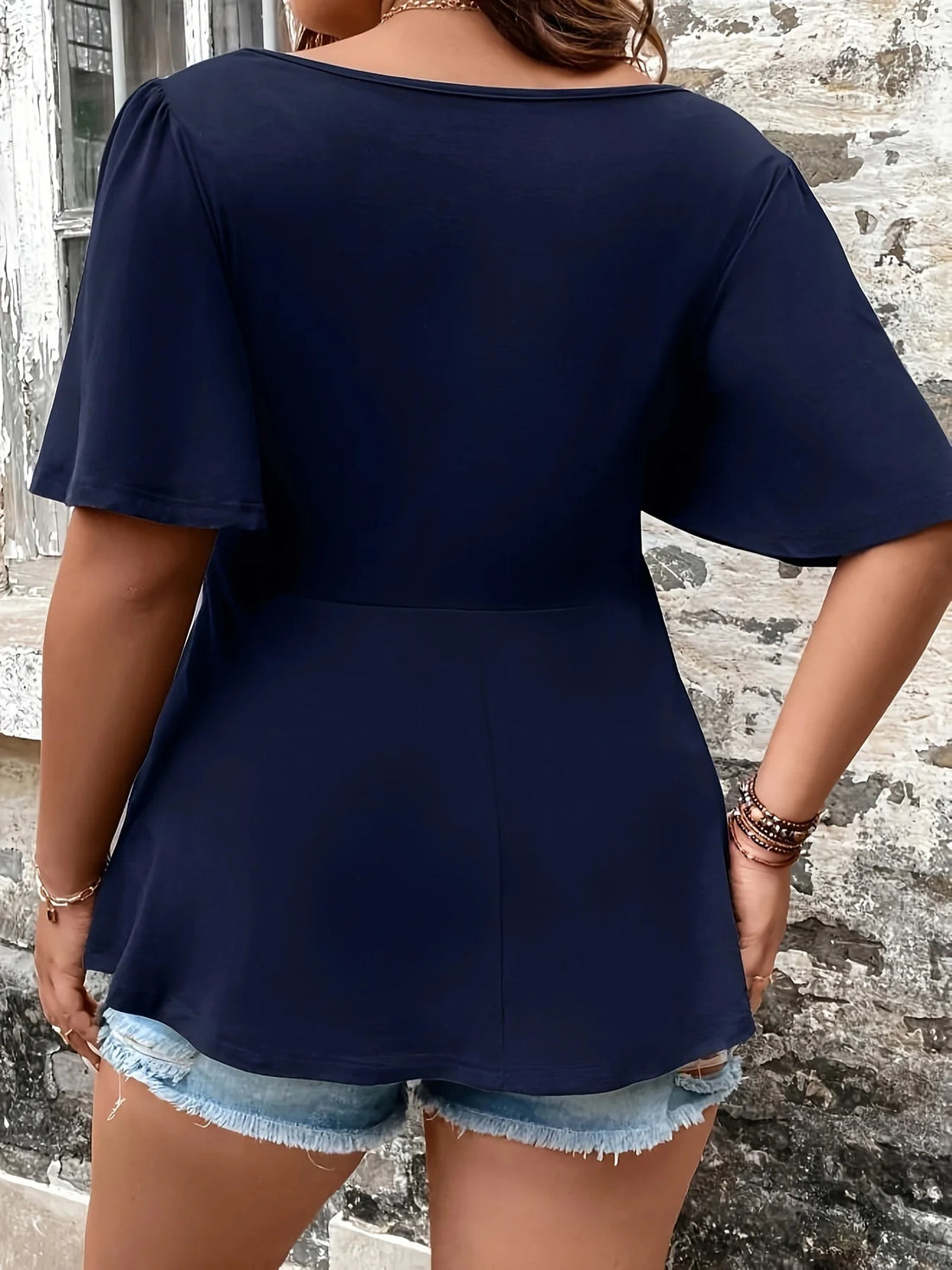 Plus Size Summer European and American Style Shirt for Women Casual Cute Solid Ruffle Neck Curve Clothing Tops