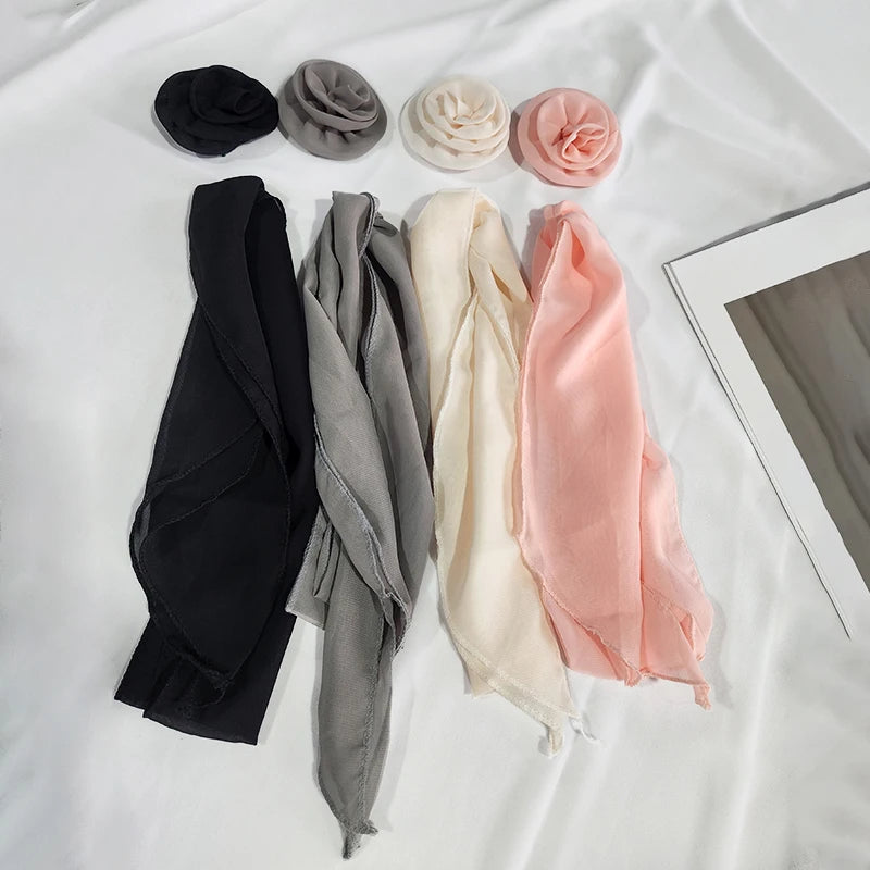 Luxury Long Chiffon Scarf Female Print Rose Thin Narrow Scarf Floral Satin Hair Band Bag Ribbon Scarfs Women Small Neckerchief