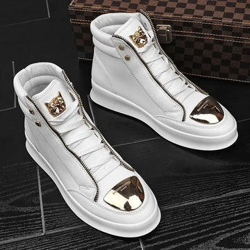 Men's Boots 2024 Autumn High Top Skateboard Shoes Metal Decoration Casual Leather Boots Korean Version Trendy Street Dance Shoes