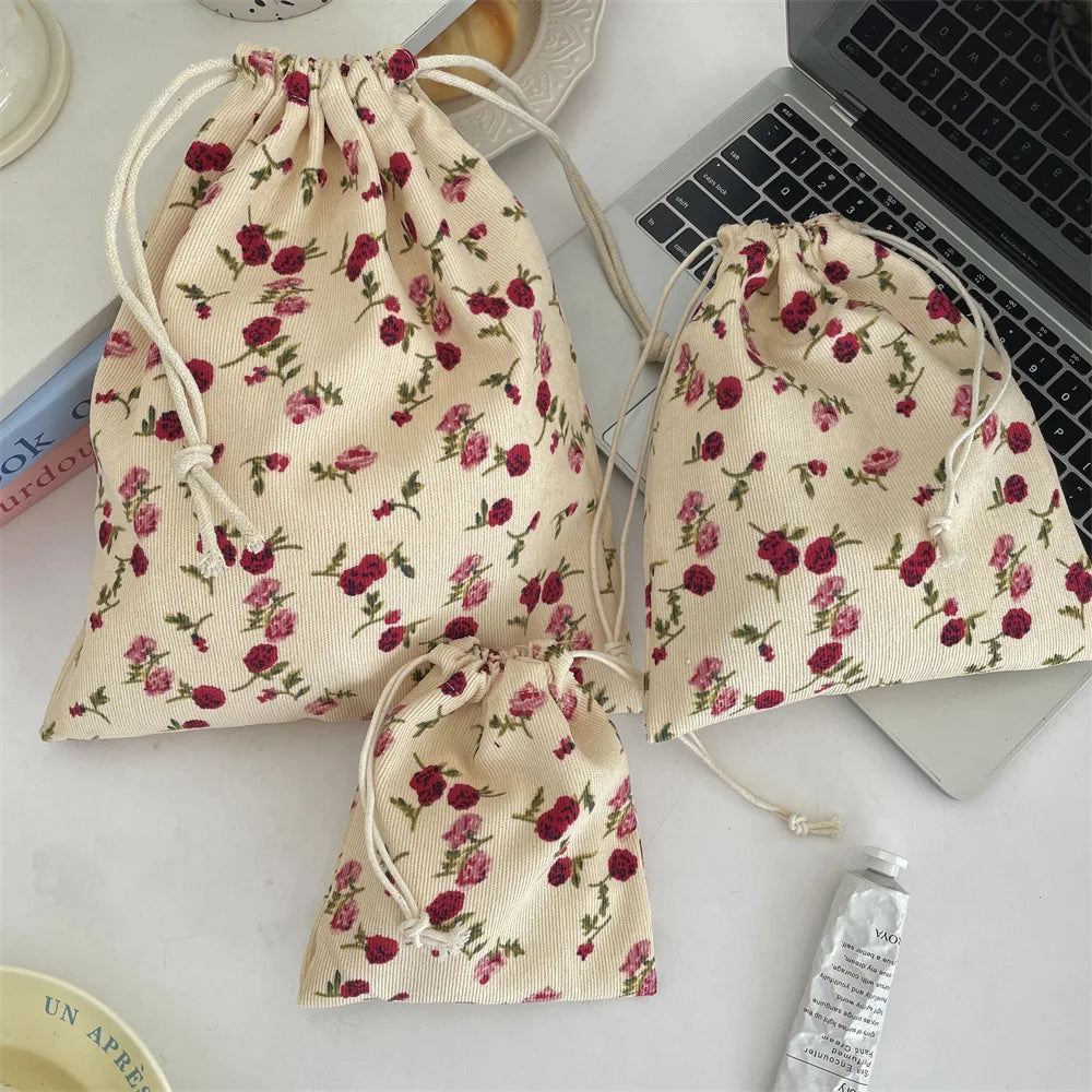 Cute Floral Women Makeup Bag Pouch Kawaii Portable Toiletries Cosmetics Storage Organizer Travel Cosmetic Bag Drawstring Case